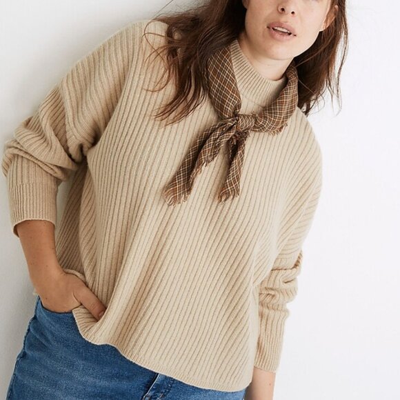 Resourced Cashmere Ribbed Mockneck Pullover Sweater - Picture 1 of 6